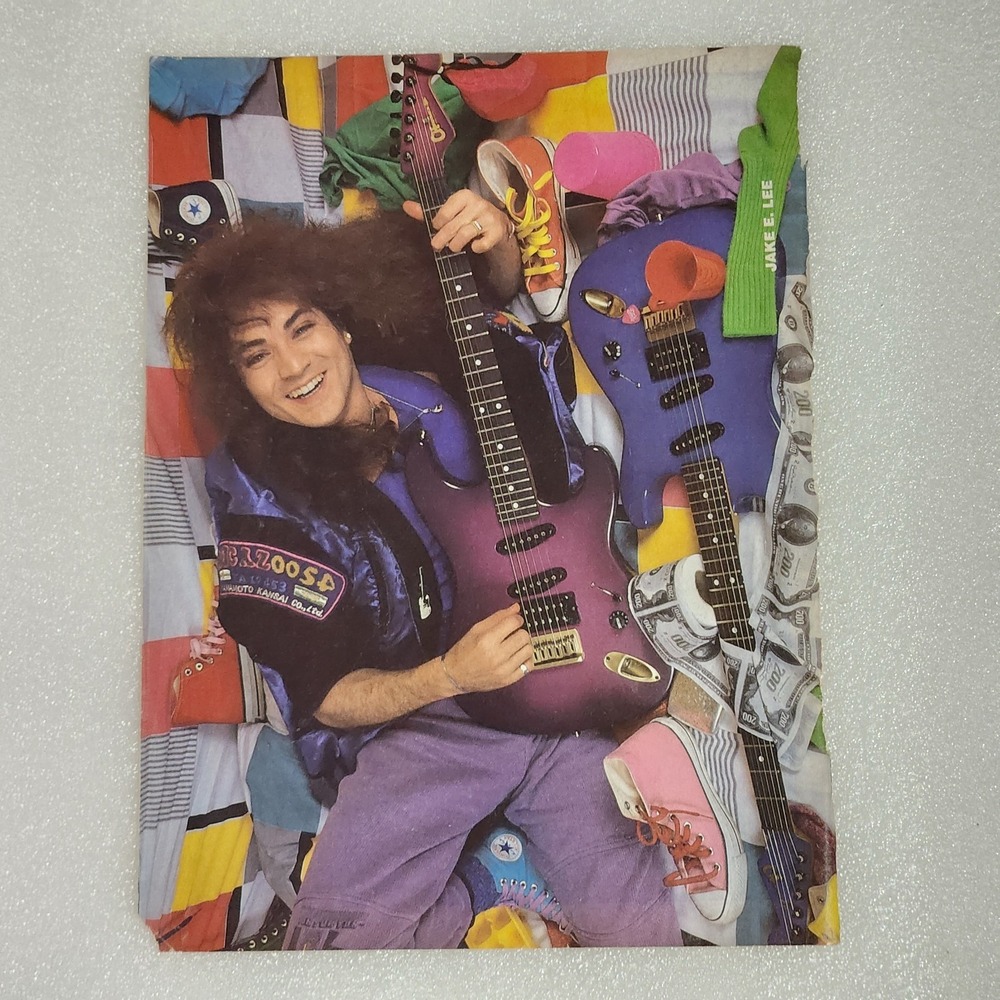 Jake E. Lee color & Agent Steel B&W double-sided vintage clipping 8x10 1980s
